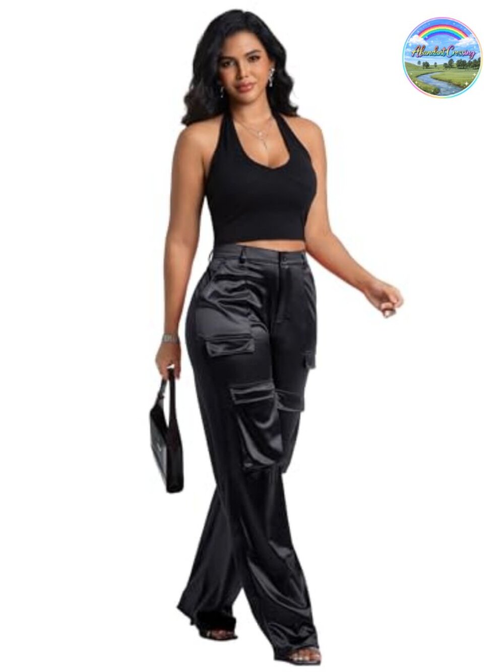 High Waist Satin Cargo Pants Wide Leg Dressy Going Out